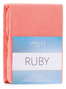Koraljno-ružičasta plahta s gumicom s visokim udjelom pamuka AmeliaHome Ruby, 100/120 x 200 cm