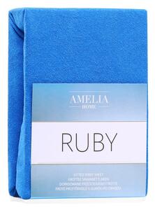 Plava plahta s gumicom s visokim udjelom pamuka AmeliaHome Ruby, 140/160 x 200 cm