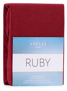 Tamnocrvena plahta s gumicom s visokim udjelom pamuka AmeliaHome Ruby, 80/90 x 200 cm