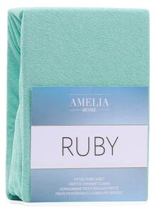 Mat zelena plahta s gumicom s visokim udjelom pamuka AmeliaHome Ruby, 140/160 x 200 cm