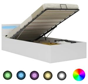 VidaXL Hidraulični okvir za krevet umjetna koža LED bijeli 90 x 200 cm