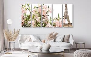 5-dijelna slika Eiffelov toranj i ružičasti cvjetovi