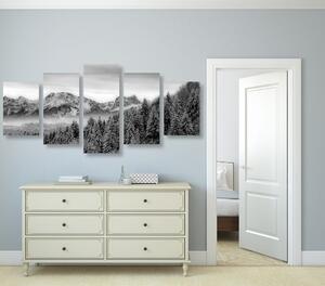 5-dijelna slika smrznute planine u crno-bijelom dizajnu