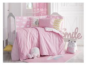 Ružičasti zaštitni pamučni jastuk za ogradicu za dječji krevet Mike & Co. NEW YORK Carino, 40 x 210 cm