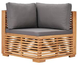 VidaXL Vrtna kutna sofa sa sivim jastukom od masivne tikovine