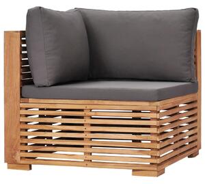 VidaXL Vrtna kutna sofa sa sivim jastukom od masivne tikovine