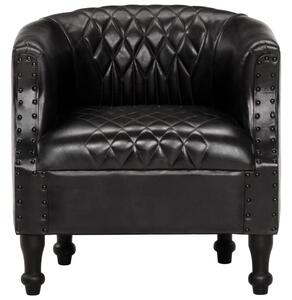 VidaXL Zaobljena fotelja od prave kože 62 x 58 x 65 cm crna