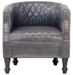 VidaXL Zaobljena fotelja od prave kože 62 x 58 x 65 cm siva