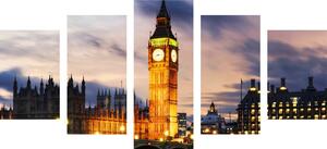 5-dijelna slika noćni Big Ben u Londonu
