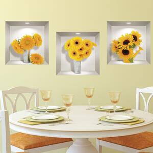 Set od 3 zidne 3D samoljepljive naljepnice Ambiance Sunflowers