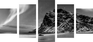 5-dijelna slika polarna svjetlost u Norveškoj u crno-bijelom dizajnu