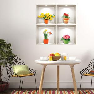 Set od 4 zidne 3D samoljepljive naljepnice Ambiance Prairie Flowers