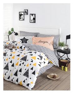 Posteljina za jednostruki krevet od ranforce pamuka Mijolnir Ilove Black & Yellow, 140 x 200 cm