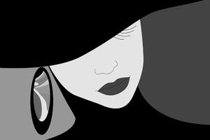 Slika nobl dama u šeširu u crno-bijelom dizajnu