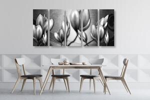 5-dijelna slika cvjetovi u etno stilu u crno-bijelom dizajnu