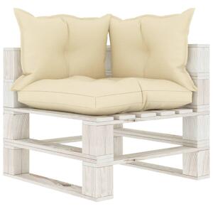 VidaXL Kutna vrtna sofa od paleta s krem jastucima drvena