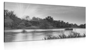 Slika izlazak sunca kraj rijeke u crno-bijelom dizajnu
