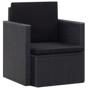 VidaXL Vrtna stolica od poliratana s jastucima crna