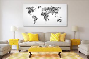 Slika na plutu zemljovid svijeta koji se sastoji od ljudi u crno-bijelom dizajnu