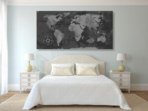 Slika na plutu rustikalni zemljovid svijeta u crno-bijelom dizajnu