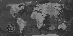 Slika na plutu rustikalni zemljovid svijeta u crno-bijelom dizajnu