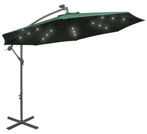 VidaXL Viseći Suncobran s LED Svjetlom 300 cm Zeleni Metalna Šipka