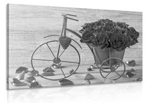 Slika bicikl pun ruža u crno-bijelom dizajnu