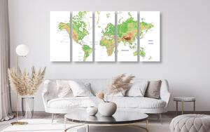 5-dijelna slika klasičan zemljovid svijeta s bijelom pozadinom