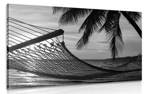 Slika viseća mreža za ležanje na plaži u crno-bijelom dizajnu