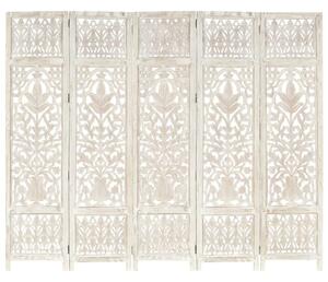 VidaXL Sobna pregrada s 5 panela bijela 200x165 cm masivno drvo manga