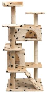VidaXL Penjalica Grebalica za Mačke sa Stupovima od Sisala 125 cm Bež s Otiskom Šapa