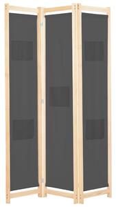 VidaXL Sobna pregrada s 3 panela od tkanine 120 x 170 x 4 cm siva