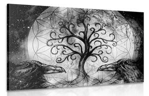 Slika magično drvo života u crno-bijelom dizajnu