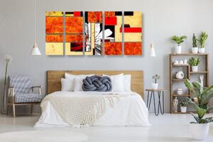 5-dijelna slika narančasta cvjetna apstrakcija