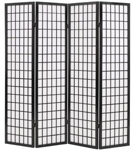 VidaXL Sklopiva sobna pregrada s 4 panela u japanskom stilu 160x170 cm crna