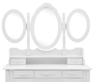 Toaletni stolić sa stolcem i trostrukim ogledalom bijeli