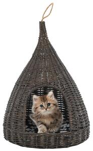 VidaXL Kućica za mačke s jastukom siva 40 x 60 cm od prirodne vrbe