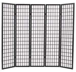 VidaXL Sklopiva sobna pregrada s 5 panela u japanskom stilu 200x170 cm crna
