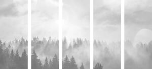 5-dijelna slika magla iznad šume u crno-bijelom dizajnu