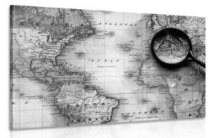 Slika crno-bijeli zemljovid svijeta s povećalom