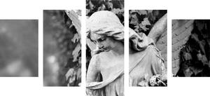 5-dijelna slika kip anđela u crno-bijelom dizajnu