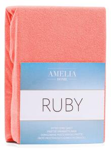 Koraljno crvena elastična plahta AmeliaHome Ruby Siesta, 180/200 x 200 cm
