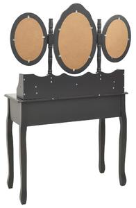 Toaletni stolić sa stolcem i trostrukim ogledalom sivi