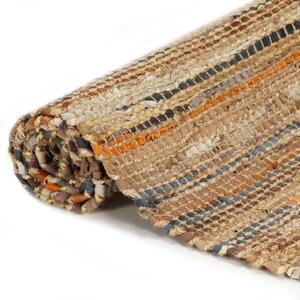 VidaXL Ručno tkani tepih Chindi koža i juta 190 x 280 cm žućkastosmeđi