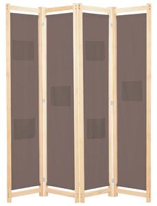 VidaXL Sobna pregrada s 4 panela od tkanine 160 x 170 x 4 cm smeđa