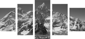 5-dijelna slika prekrasan planinski vrh u crno-bijelom dizajnu