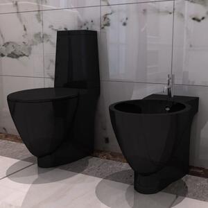 VidaXL Set crne keramičke toaletne školjke i bidea