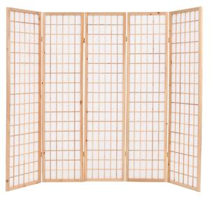 VidaXL Sklopiva sobna pregrada s 5 panela u japanskom stilu 200x170 cm prirodna