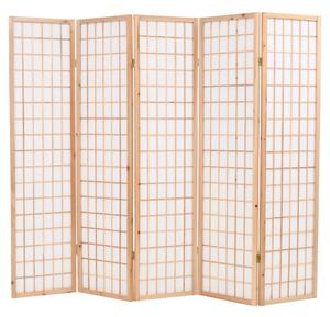 VidaXL Sklopiva sobna pregrada s 5 panela u japanskom stilu 200x170 cm prirodna