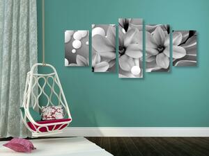5-dijelna slika crno-bijela magnolija na apstraktnoj pozadini